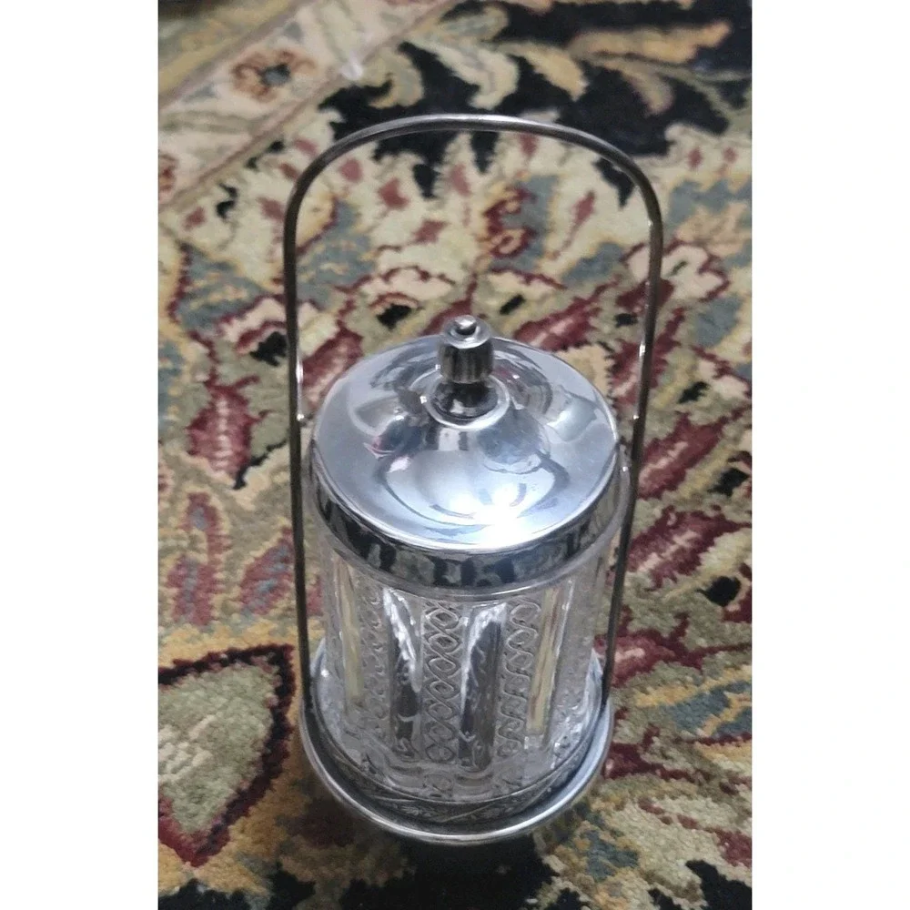 Victorian Pickle Caster Ornate Silver Plated Base Tall Handle Victorian EAPG JAR